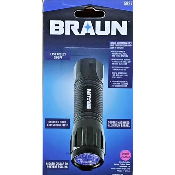 NEW Braun UV Leak Detector Black Light LED Flashlight BATTERIES INCLUDED - Picture 3 of 3